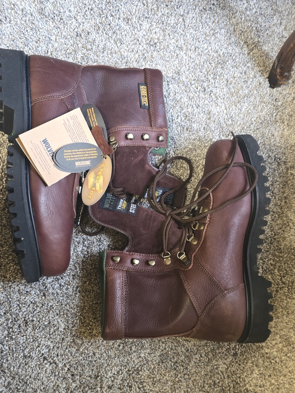 Wolverine Brown Lace-Up Leather Steel Toe Work Boots Wide Width